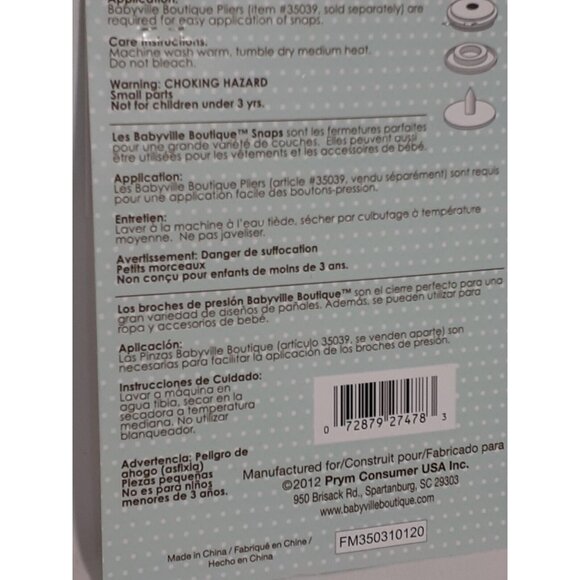 Babyville Boutique Snaps Size 20,  60 Sets pet Pkg, White, Sewing Crafts Infant - Picture 9 of 10